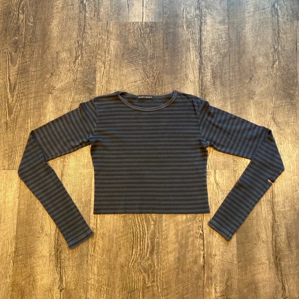 SOLD - Brandy Melville Dark Blue Striped Long Sleeve - Picture 2 of 4
